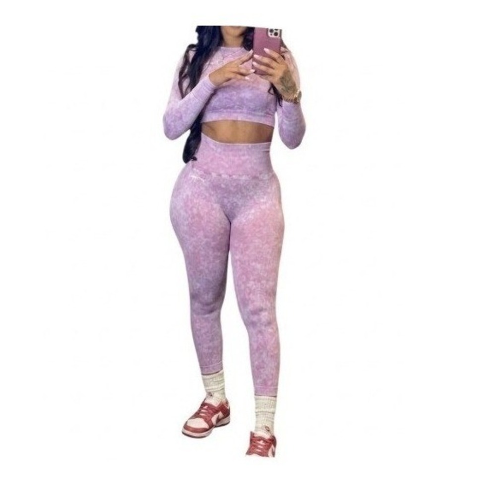 Sugar Popped Extreme Lift  Athletic Set Legging Crop Top Berry Pink Stretch Knit